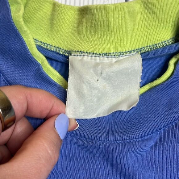 90s Vintage Color Block Blue White and green Tshirt Large - Picture 5 of 6